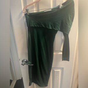 Green Long sleeve one‎ shoulder dress size small- glam envy